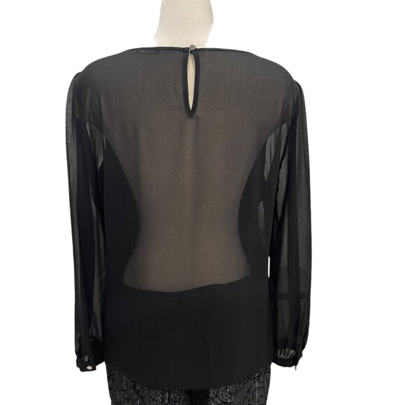 M&Co Black & Silver Sequin Sheer Back Top 12 Evening Party Glam Holiday Cocktail - Picture 6 of 11